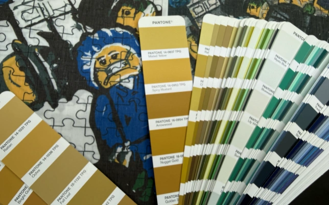 Pantone references used during custom woven fabric colour and print development
