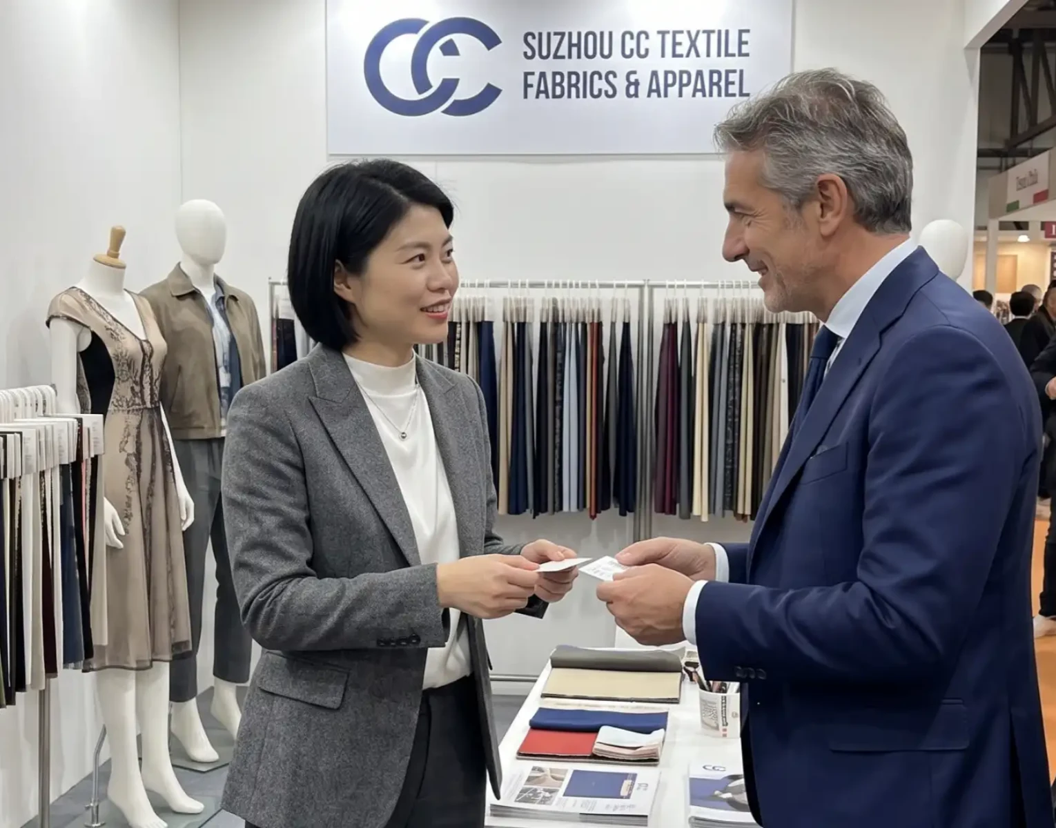 CC Textile discussing a fabric project with an international buyer
